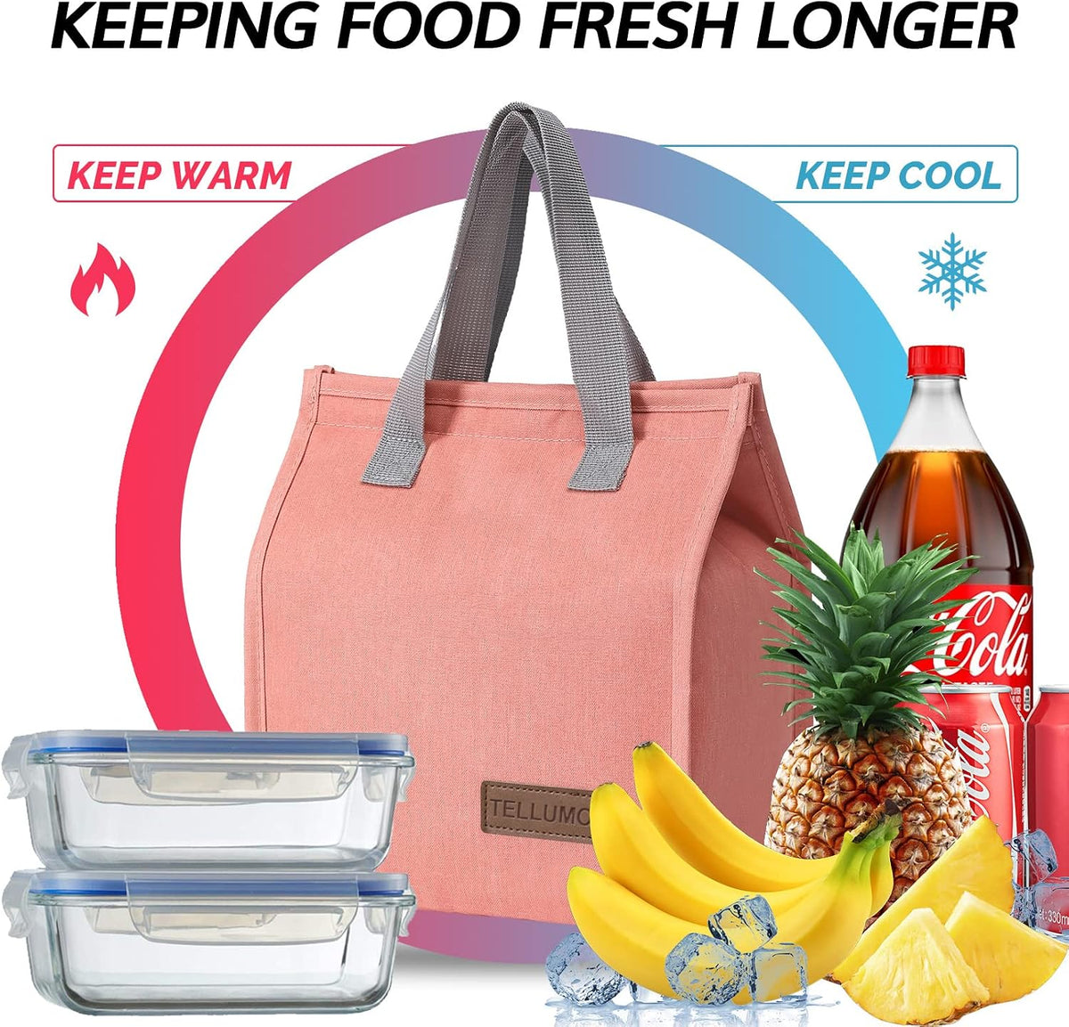 TELLUMO Insulated Lunch Bag for Men Women, Large Reusable Leakproof Lunch Box Container, Small Portable Thermal Snack Bag, Reusable Travel Office Work Beach Cooler Tote Bag for Adults, Grey