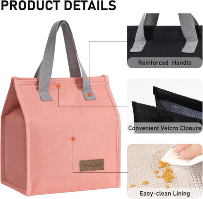 TELLUMO Insulated Lunch Bag for Men Women, Large Reusable Leakproof Lunch Box Container, Small Portable Thermal Snack Bag, Reusable Travel Office Work Beach Cooler Tote Bag for Adults, Grey