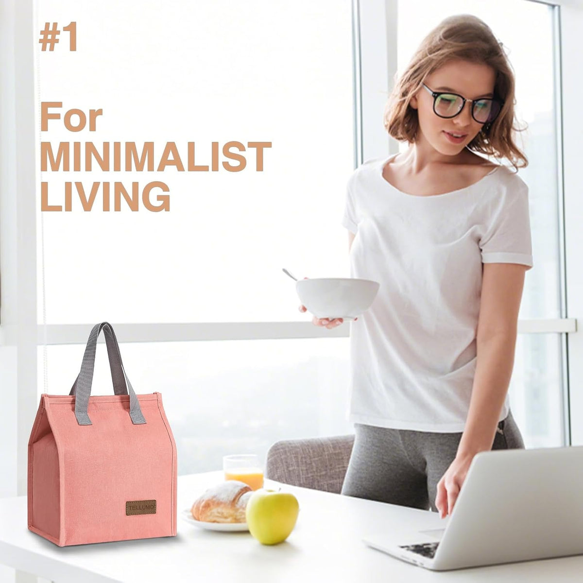 TELLUMO Insulated Lunch Bag for Men Women, Large Reusable Leakproof Lunch Box Container, Small Portable Thermal Snack Bag, Reusable Travel Office Work Beach Cooler Tote Bag for Adults, Grey