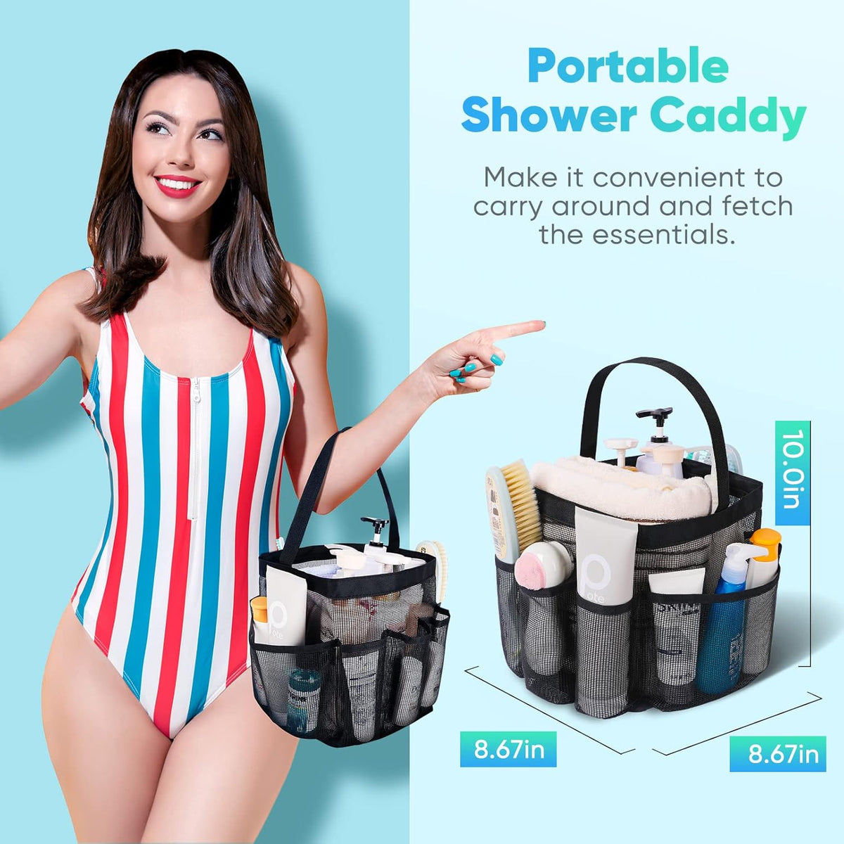 Mesh Shower Caddy Portable for College Dorm Room Essentials, Shower Caddy Dorm with 9-Pocket Large Capacity for Beach, Swimming, Gym, Camping, Travel essentials