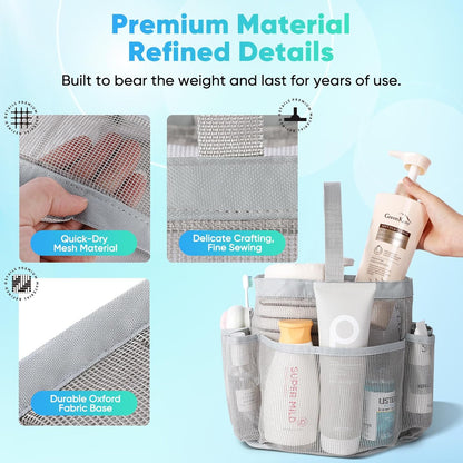 Mesh Shower Caddy Portable for College Dorm Room Essentials, Shower Caddy Dorm with 9-Pocket Large Capacity for Beach, Swimming, Gym, Camping, Travel essentials