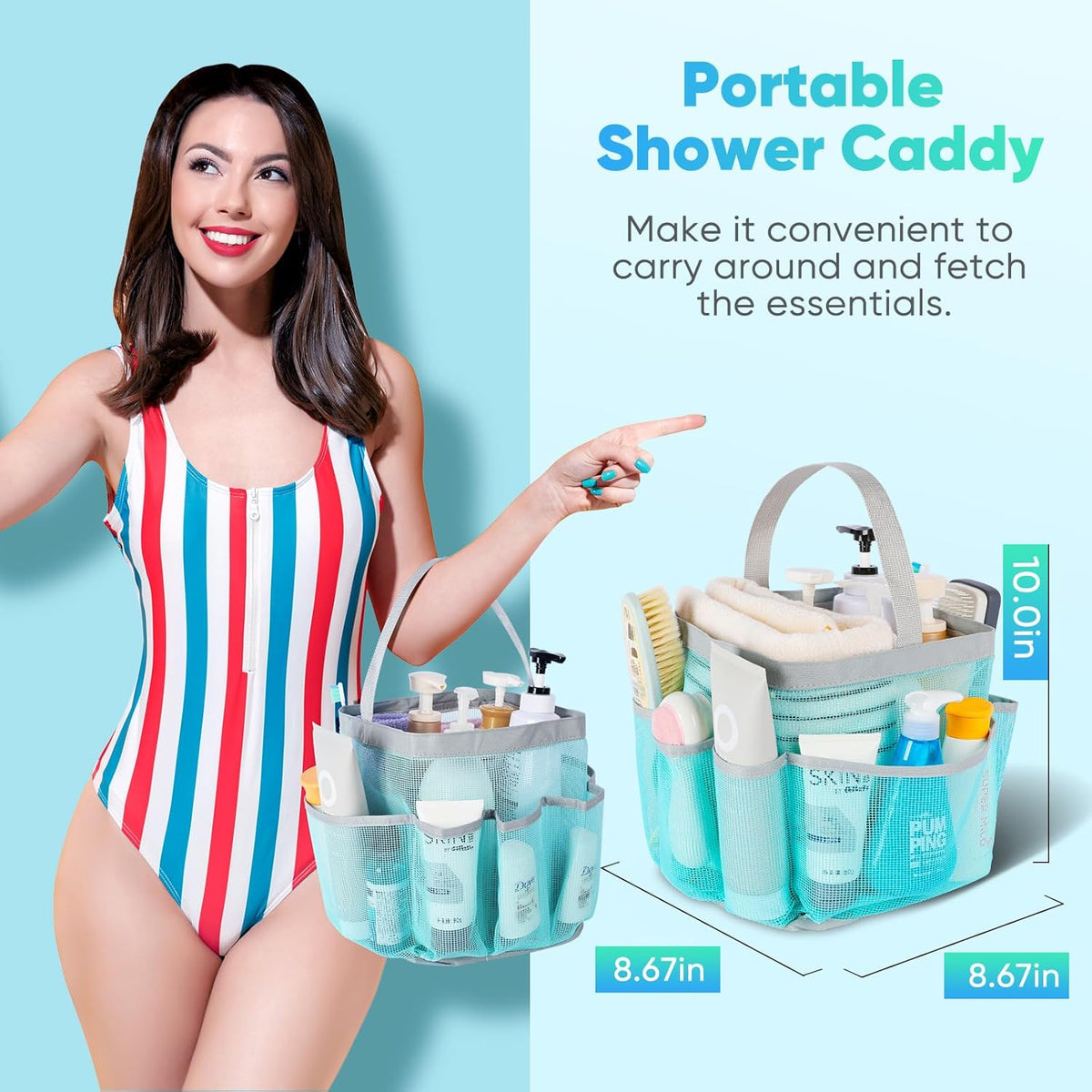 Mesh Shower Caddy Portable for College Dorm Room Essentials, Shower Caddy Dorm with 9-Pocket Large Capacity for Beach, Swimming, Gym, Camping, Travel essentials