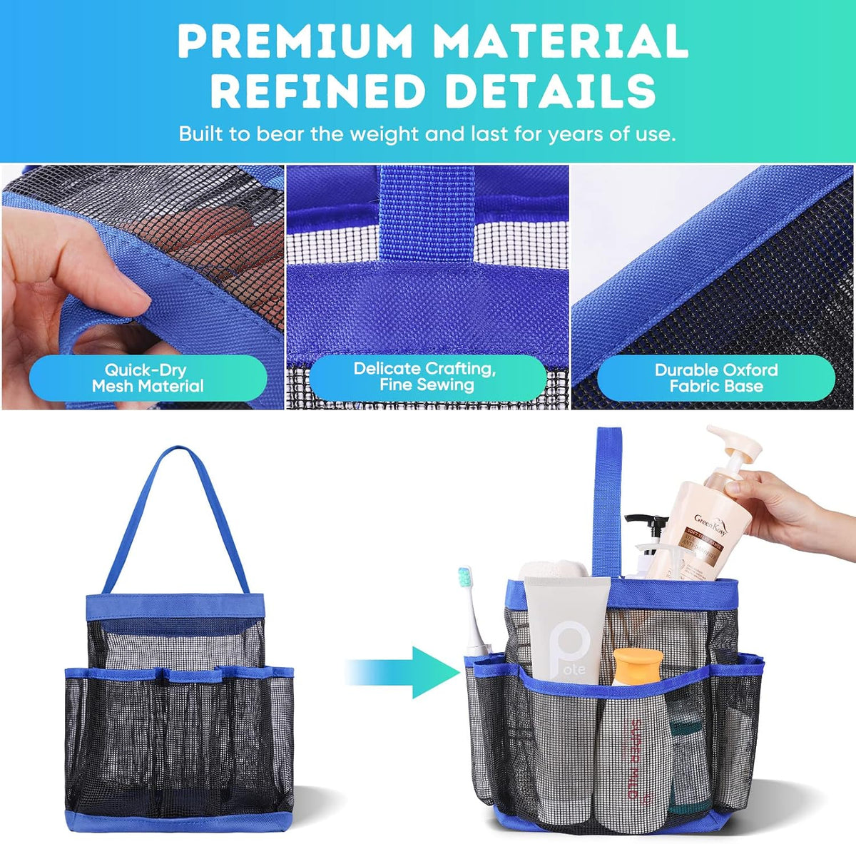 Mesh Shower Caddy Portable for College Dorm Room Essentials, Shower Caddy Dorm with 9-Pocket Large Capacity for Beach, Swimming, Gym, Camping, Travel essentials