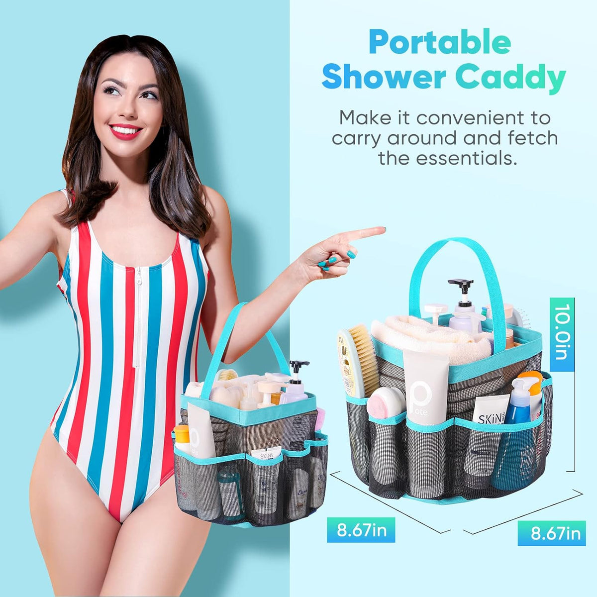 Mesh Shower Caddy Portable for College Dorm Room Essentials, Shower Caddy Dorm with 9-Pocket Large Capacity for Beach, Swimming, Gym, Camping, Travel essentials
