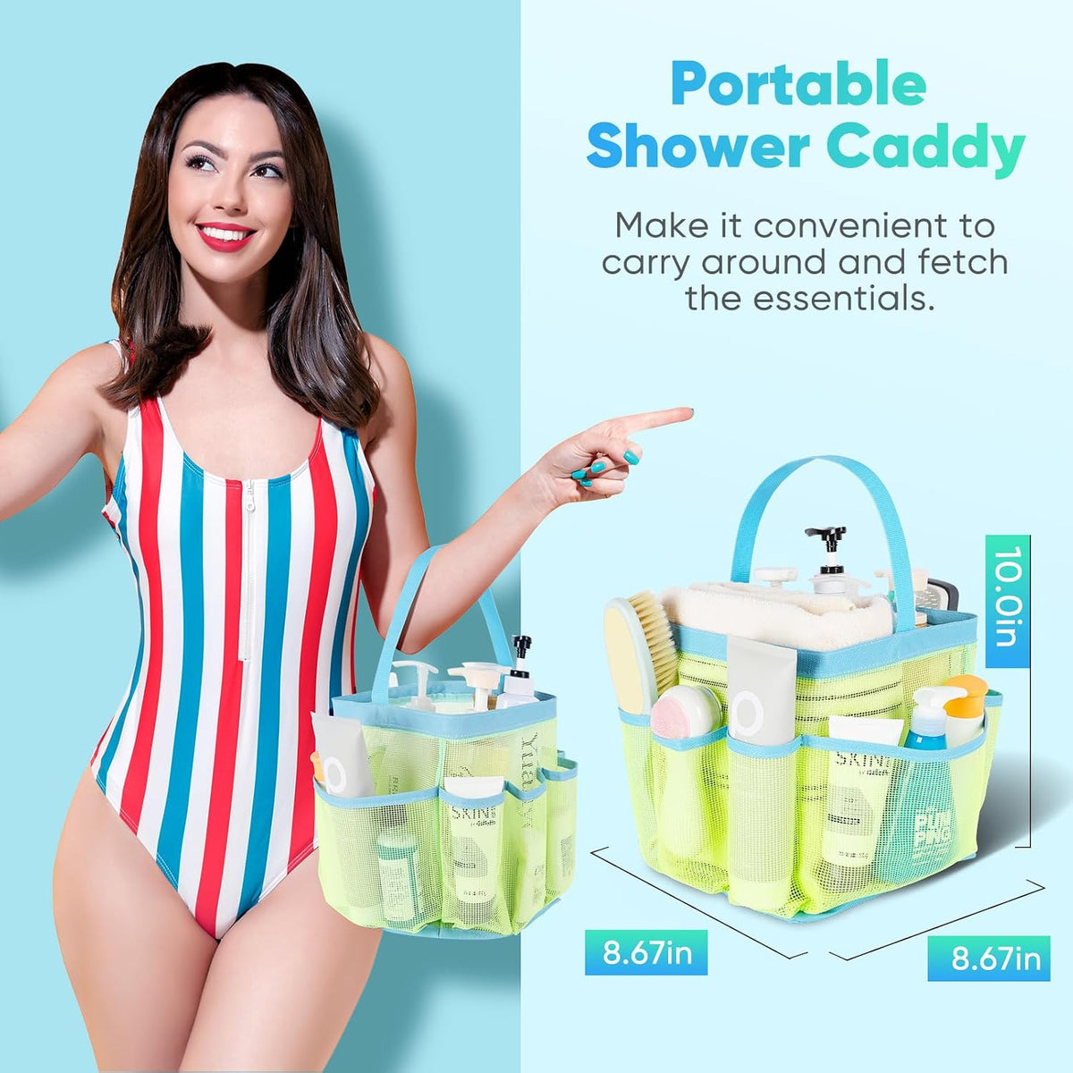 Mesh Shower Caddy Portable for College Dorm Room Essentials, Shower Caddy Dorm with 9-Pocket Large Capacity for Beach, Swimming, Gym, Camping, Travel essentials