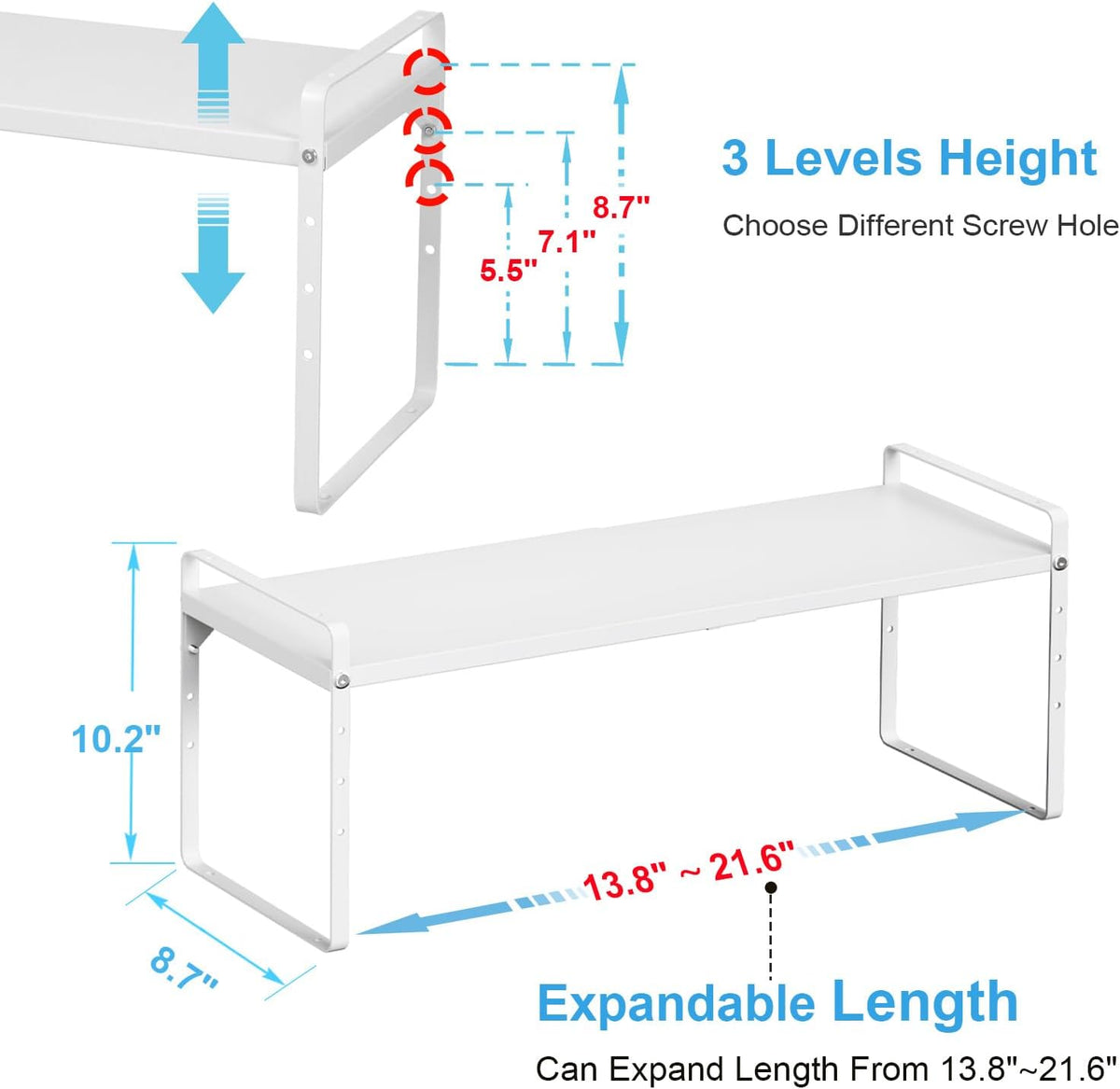Set of 2 Expandable Cabinet Shelf Organizer, Stackable Kitchen Countertop Shelves Spice Racks, Small Storage Shelf For Cupboard Counter Tabletop, 30 LBS Heavy Duty, Adjustable, 13.8" to 21.6" Long