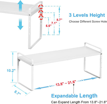 Set of 2 Expandable Cabinet Shelf Organizer, Stackable Kitchen Countertop Shelves Spice Racks, Small Storage Shelf For Cupboard Counter Tabletop, 30 LBS Heavy Duty, Adjustable, 13.8" to 21.6" Long
