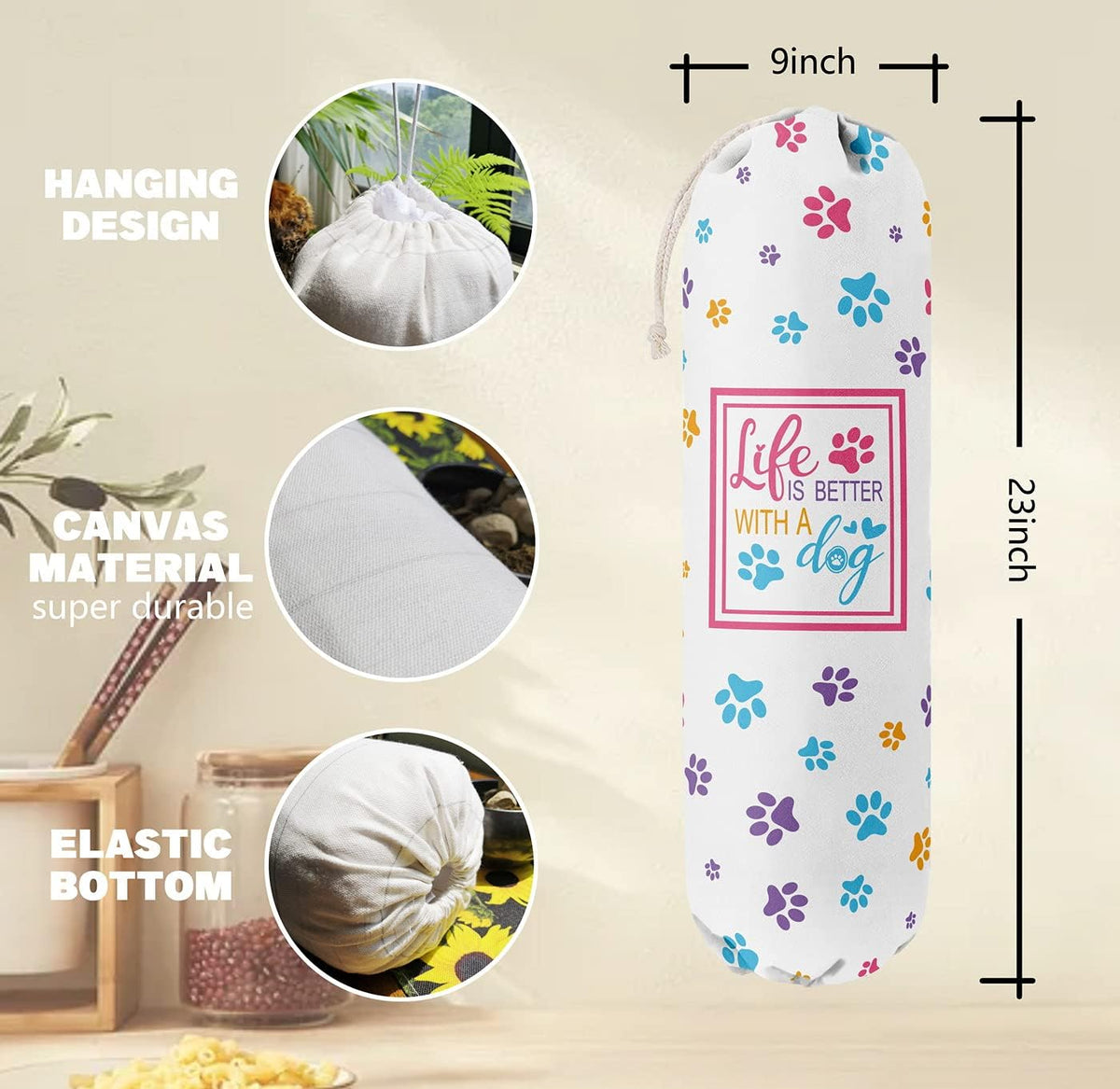 Funny You Me & The Dogs, Grocery Bags Holder Organizer For Shopping Bags, Wall Mount Plastic Bags Storage Container Dispensers, Gift For The Preferred Family And Friends