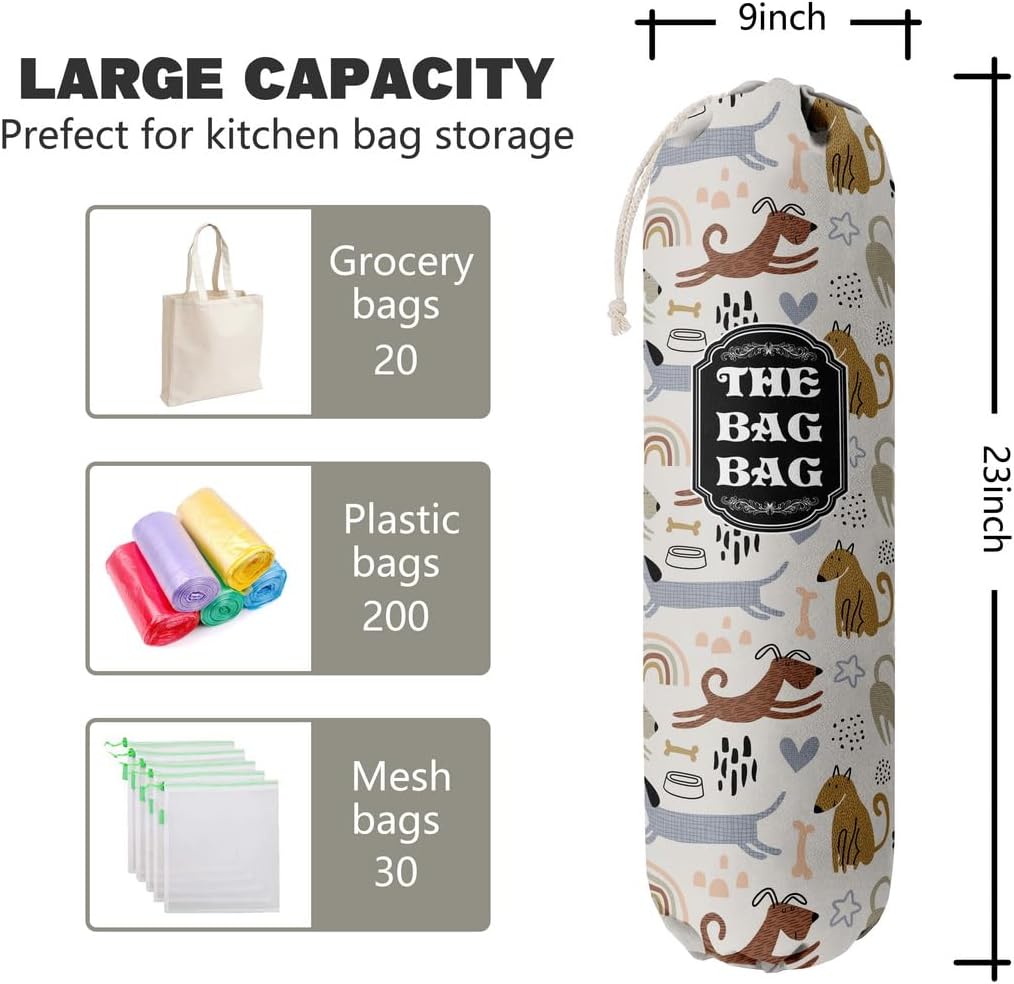 Funny You Me & The Dogs, Grocery Bags Holder Organizer For Shopping Bags, Wall Mount Plastic Bags Storage Container Dispensers, Gift For The Preferred Family And Friends