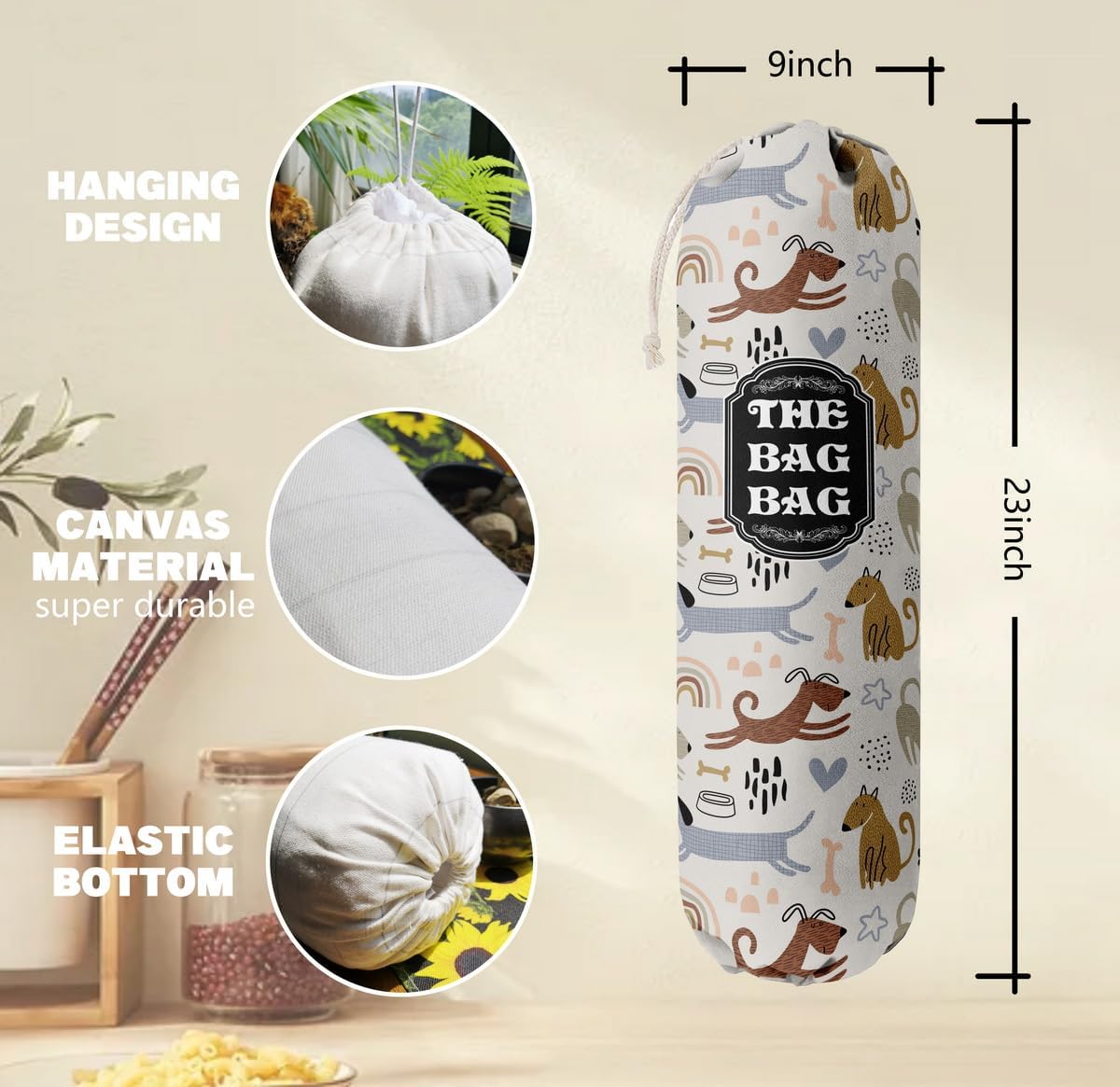 Funny You Me & The Dogs, Grocery Bags Holder Organizer For Shopping Bags, Wall Mount Plastic Bags Storage Container Dispensers, Gift For The Preferred Family And Friends