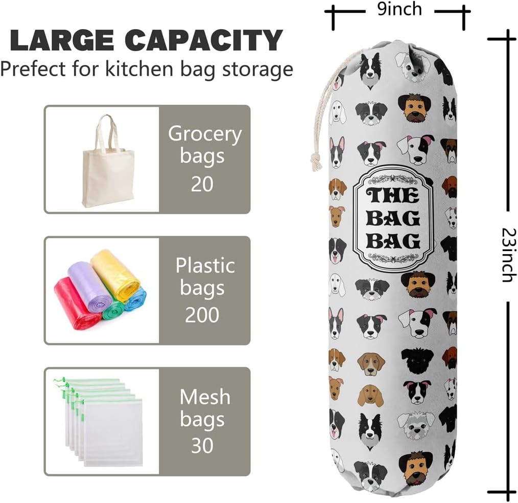 Funny You Me & The Dogs, Grocery Bags Holder Organizer For Shopping Bags, Wall Mount Plastic Bags Storage Container Dispensers, Gift For The Preferred Family And Friends