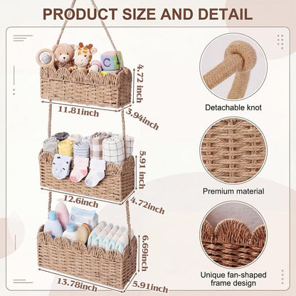 over The Door Hanging Basket, 3-tier, Diaper Caddy, Light Brown