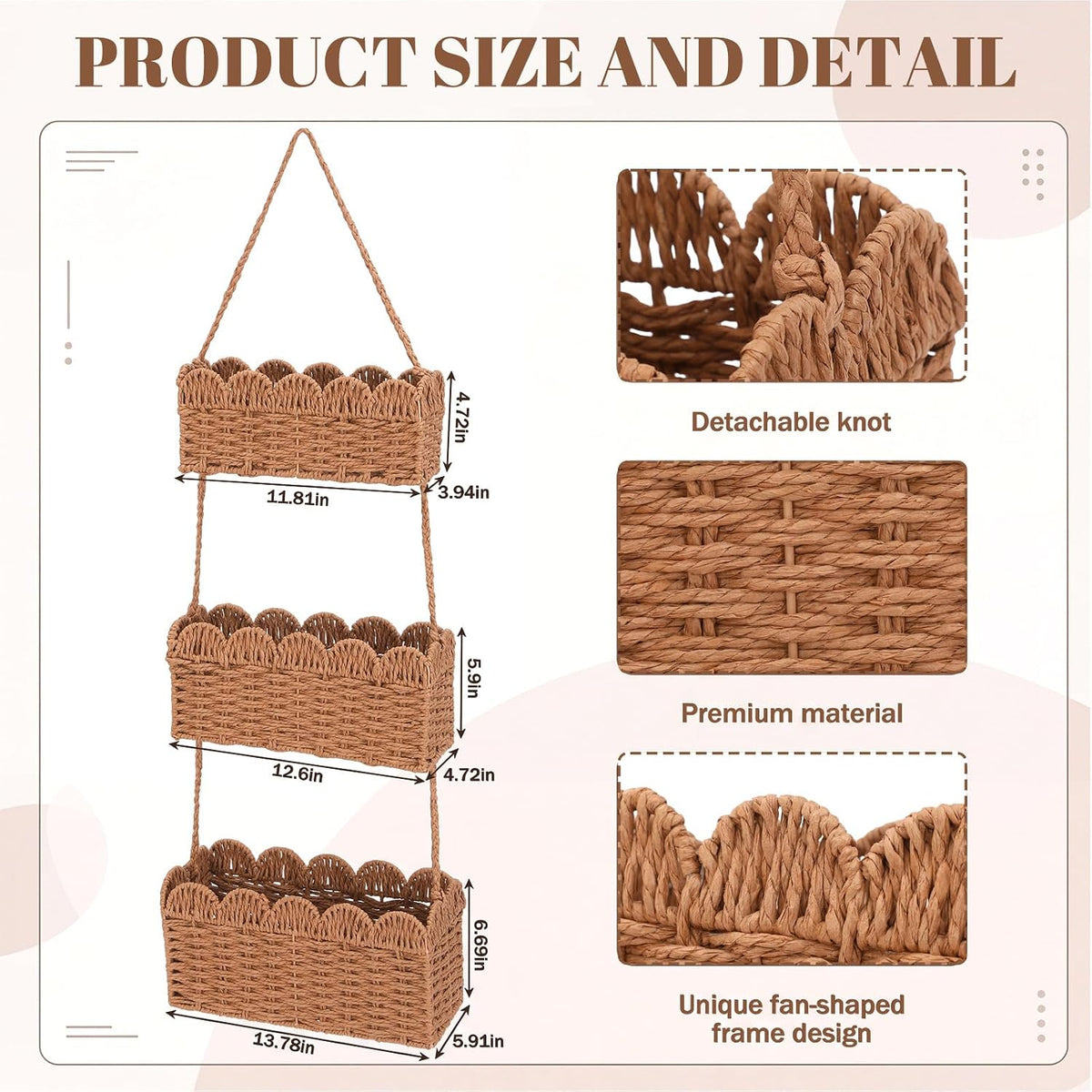 over The Door Hanging Basket, 3-tier, Diaper Caddy, Light Brown