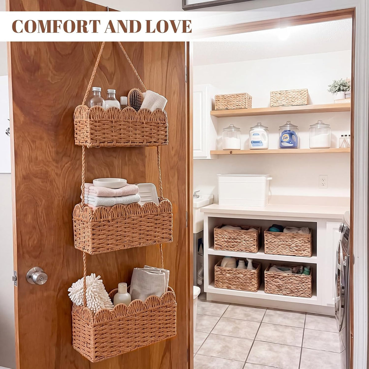 over The Door Hanging Basket, 3-tier, Diaper Caddy, Light Brown