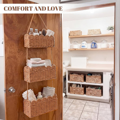 over The Door Hanging Basket, 3-tier, Diaper Caddy, Light Brown