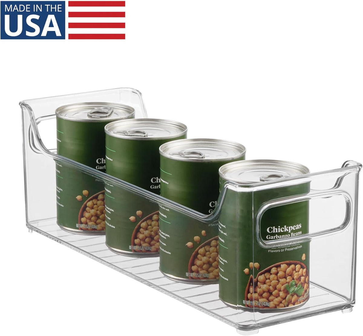 Stackable Plastic Pantry Bin with Handles, Set of 2, Clear | For Cabinets or Fridge, Made in USA