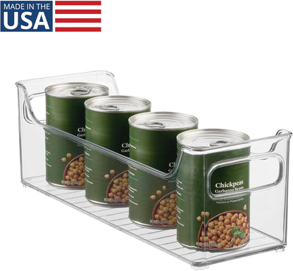 Stackable Plastic Pantry Bin with Handles, Set of 2, Clear | For Cabinets or Fridge, Made in USA