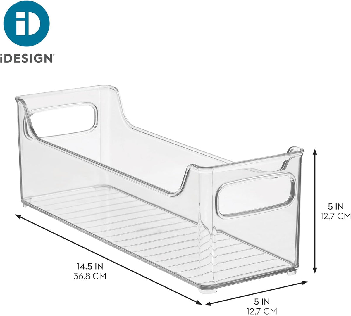 Stackable Plastic Pantry Bin with Handles, Set of 2, Clear | For Cabinets or Fridge, Made in USA