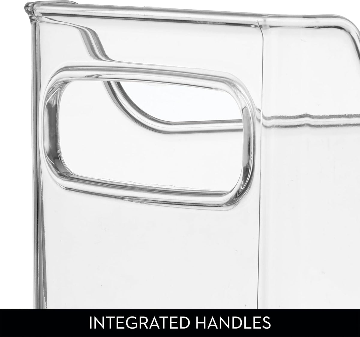 Stackable Plastic Pantry Bin with Handles, Set of 2, Clear | For Cabinets or Fridge, Made in USA