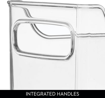 Stackable Plastic Pantry Bin with Handles, Set of 2, Clear | For Cabinets or Fridge, Made in USA
