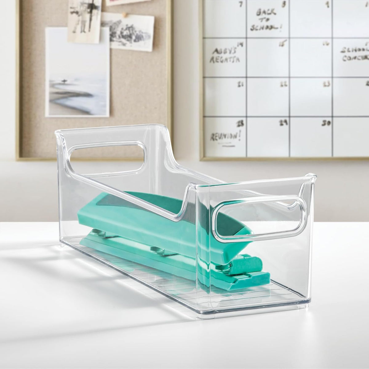 Stackable Plastic Pantry Bin with Handles, Set of 2, Clear | For Cabinets or Fridge, Made in USA