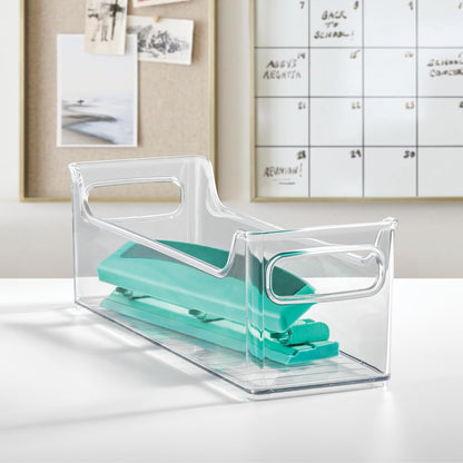 Stackable Plastic Pantry Bin with Handles, Set of 2, Clear | For Cabinets or Fridge, Made in USA
