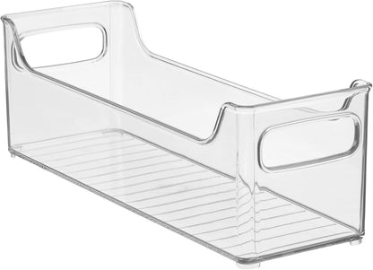 Stackable Plastic Pantry Bin with Handles, Set of 2, Clear | For Cabinets or Fridge, Made in USA