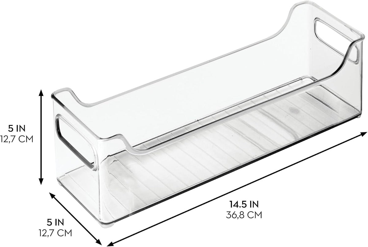 Stackable Plastic Pantry Bin with Handles, Set of 2, Clear | For Cabinets or Fridge, Made in USA