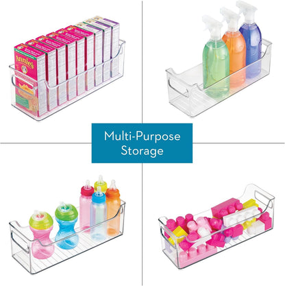 Stackable Plastic Pantry Bin with Handles, Set of 2, Clear | For Cabinets or Fridge, Made in USA