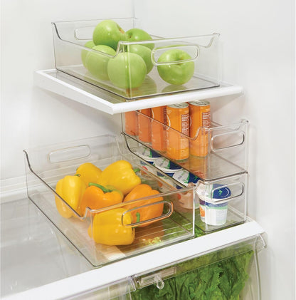 Stackable Plastic Pantry Bin with Handles, Set of 2, Clear | For Cabinets or Fridge, Made in USA