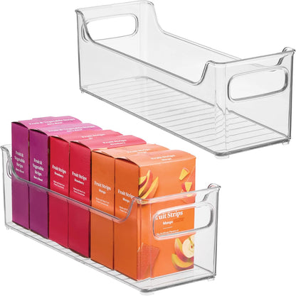 Stackable Plastic Pantry Bin with Handles, Set of 2, Clear | For Cabinets or Fridge, Made in USA