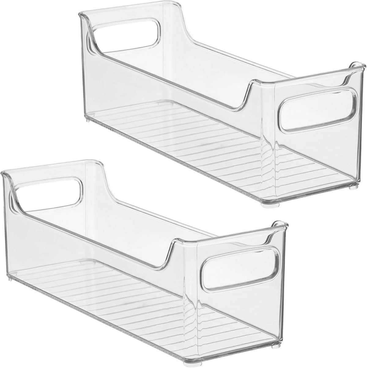 Stackable Plastic Pantry Bin with Handles, Set of 2, Clear | For Cabinets or Fridge, Made in USA
