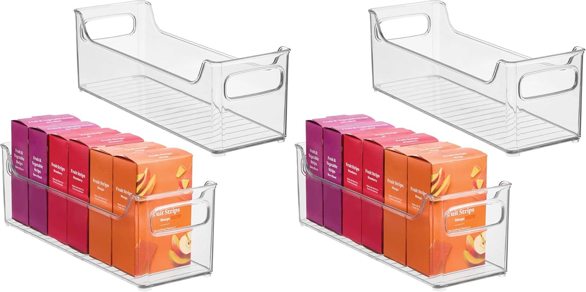 Stackable Plastic Pantry Bin with Handles, Set of 2, Clear | For Cabinets or Fridge, Made in USA