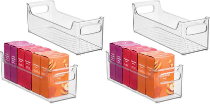 Stackable Plastic Pantry Bin with Handles, Set of 2, Clear | For Cabinets or Fridge, Made in USA