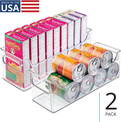Stackable Plastic Pantry Bin with Handles, Set of 2, Clear | For Cabinets or Fridge, Made in USA