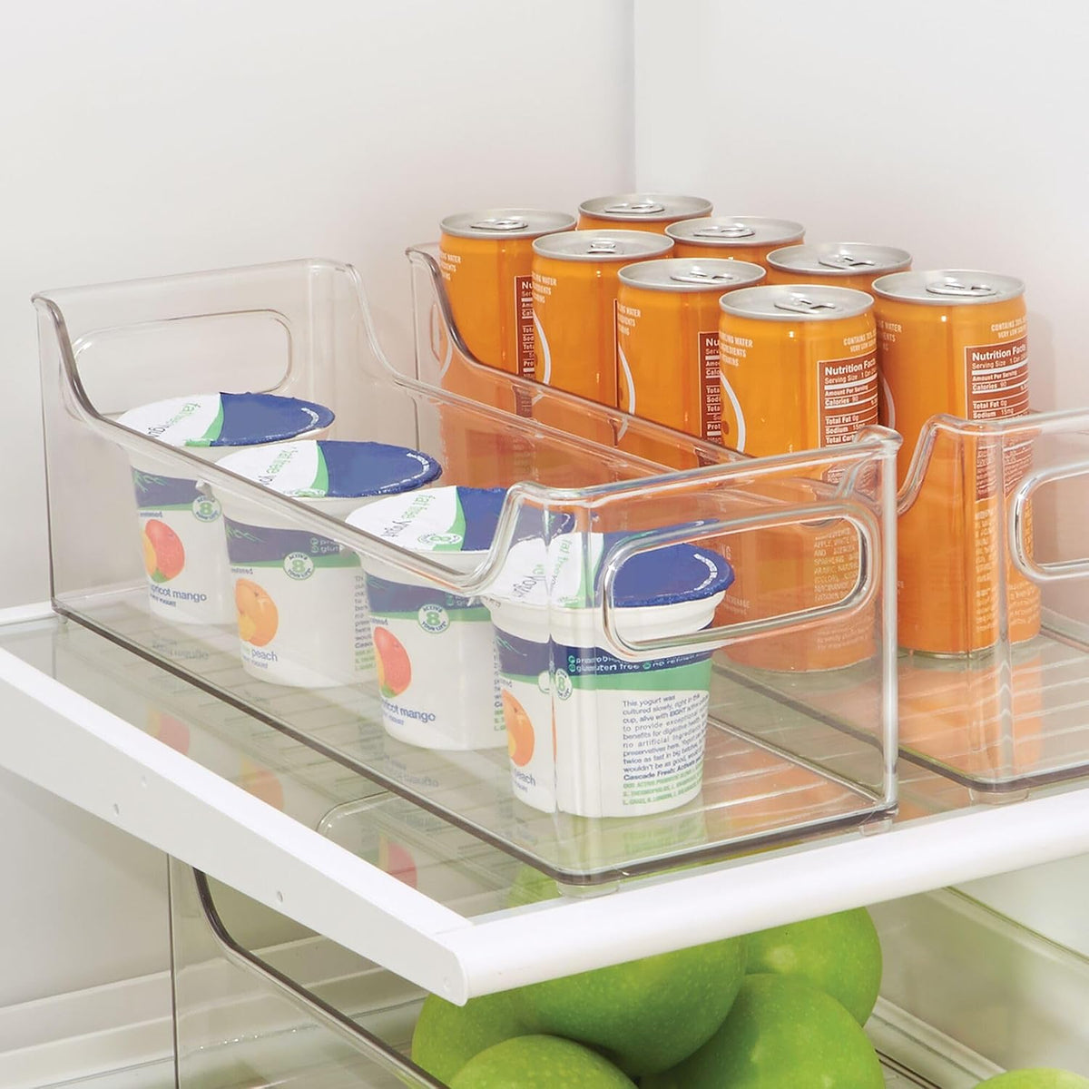 Stackable Plastic Pantry Bin with Handles, Set of 2, Clear | For Cabinets or Fridge, Made in USA