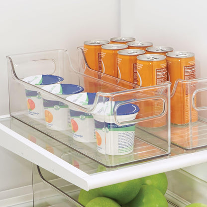 Stackable Plastic Pantry Bin with Handles, Set of 2, Clear | For Cabinets or Fridge, Made in USA