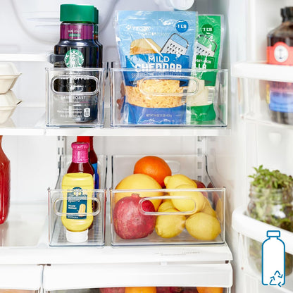 Stackable Plastic Pantry Bin with Handles, Set of 2, Clear | For Cabinets or Fridge, Made in USA