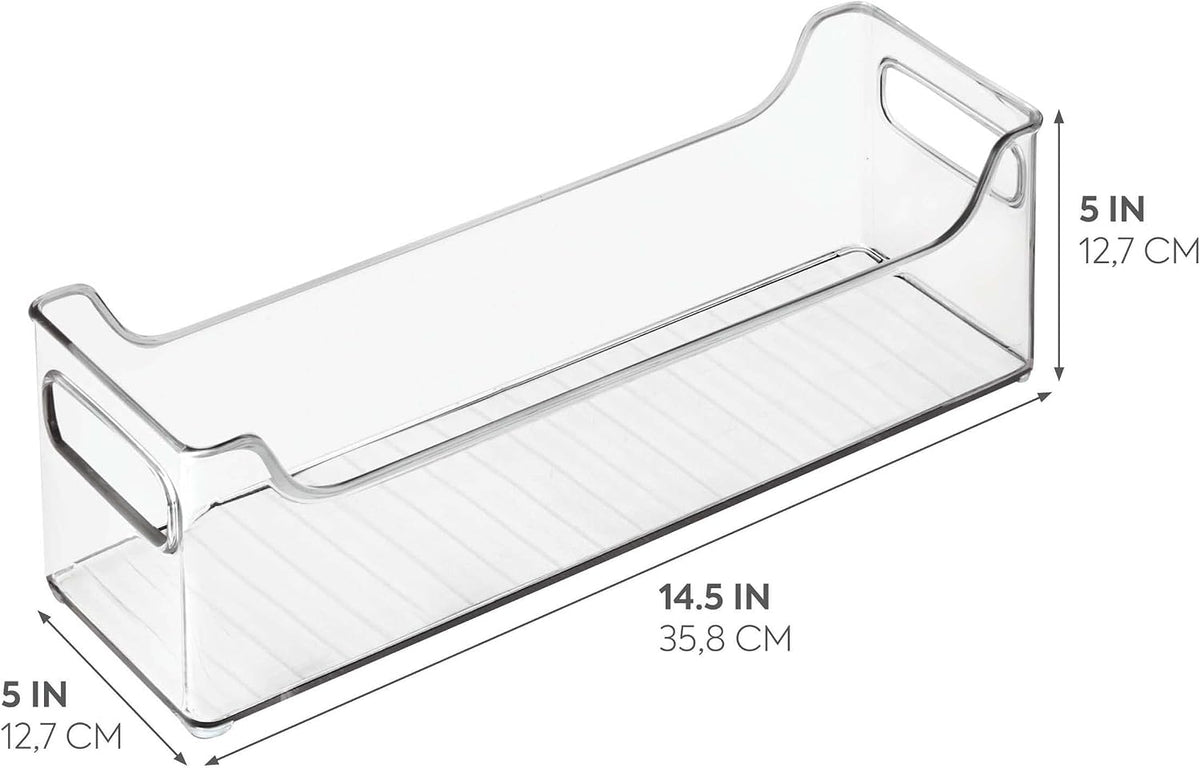 Stackable Plastic Pantry Bin with Handles, Set of 2, Clear | For Cabinets or Fridge, Made in USA