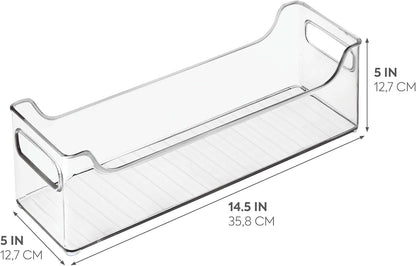 Stackable Plastic Pantry Bin with Handles, Set of 2, Clear | For Cabinets or Fridge, Made in USA