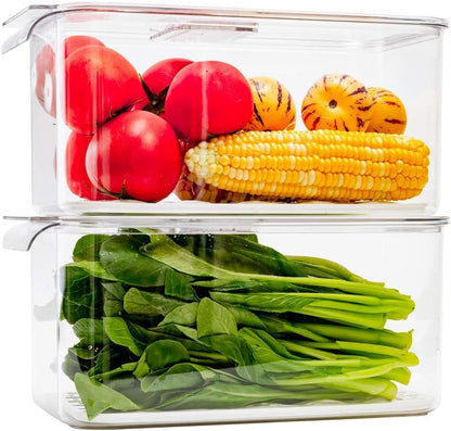 Slideep Refrigerator Food Storage Containers, Produce Saver Stackable Container with Lids & Removable Drain Tray, Freezer Bins Stay Fresh Lettuce Salad Container for Fridge