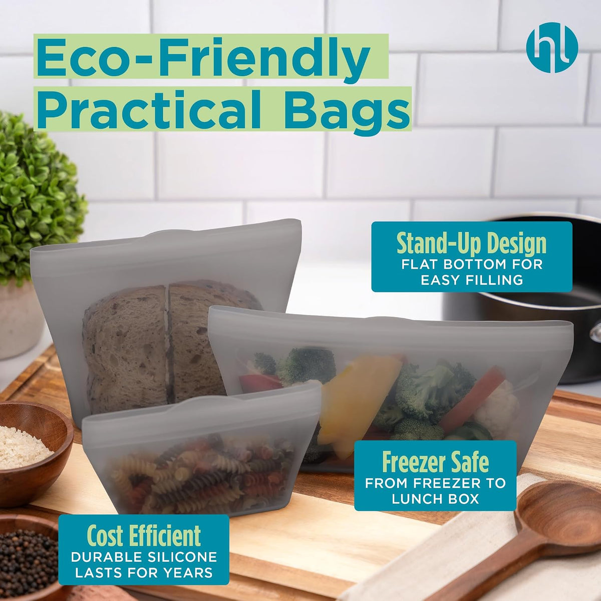 Reusable Sandwich Bags - Set of 6 Pool Blue Silicone Freezer Bags, Airtight Leak Resistant Reusable Zip Bags for Kitchen Home Food Prep, Microwave & Sous Vide Safe