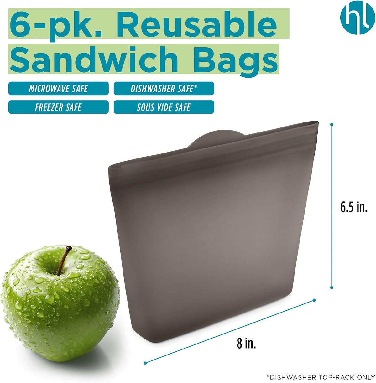 Reusable Sandwich Bags - Set of 6 Pool Blue Silicone Freezer Bags, Airtight Leak Resistant Reusable Zip Bags for Kitchen Home Food Prep, Microwave & Sous Vide Safe