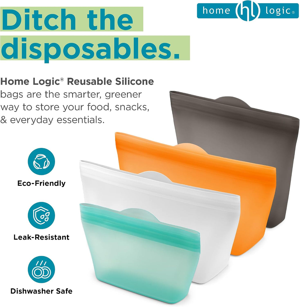 Reusable Sandwich Bags - Set of 6 Pool Blue Silicone Freezer Bags, Airtight Leak Resistant Reusable Zip Bags for Kitchen Home Food Prep, Microwave & Sous Vide Safe