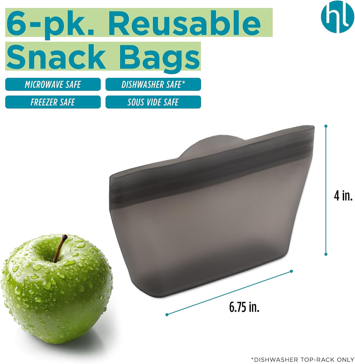 Reusable Sandwich Bags - Set of 6 Pool Blue Silicone Freezer Bags, Airtight Leak Resistant Reusable Zip Bags for Kitchen Home Food Prep, Microwave & Sous Vide Safe