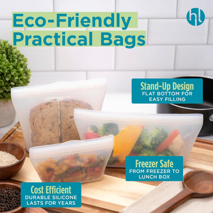 Reusable Sandwich Bags - Set of 6 Pool Blue Silicone Freezer Bags, Airtight Leak Resistant Reusable Zip Bags for Kitchen Home Food Prep, Microwave & Sous Vide Safe