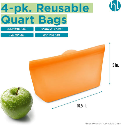 Reusable Sandwich Bags - Set of 6 Pool Blue Silicone Freezer Bags, Airtight Leak Resistant Reusable Zip Bags for Kitchen Home Food Prep, Microwave & Sous Vide Safe