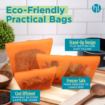 Reusable Sandwich Bags - Set of 6 Pool Blue Silicone Freezer Bags, Airtight Leak Resistant Reusable Zip Bags for Kitchen Home Food Prep, Microwave & Sous Vide Safe