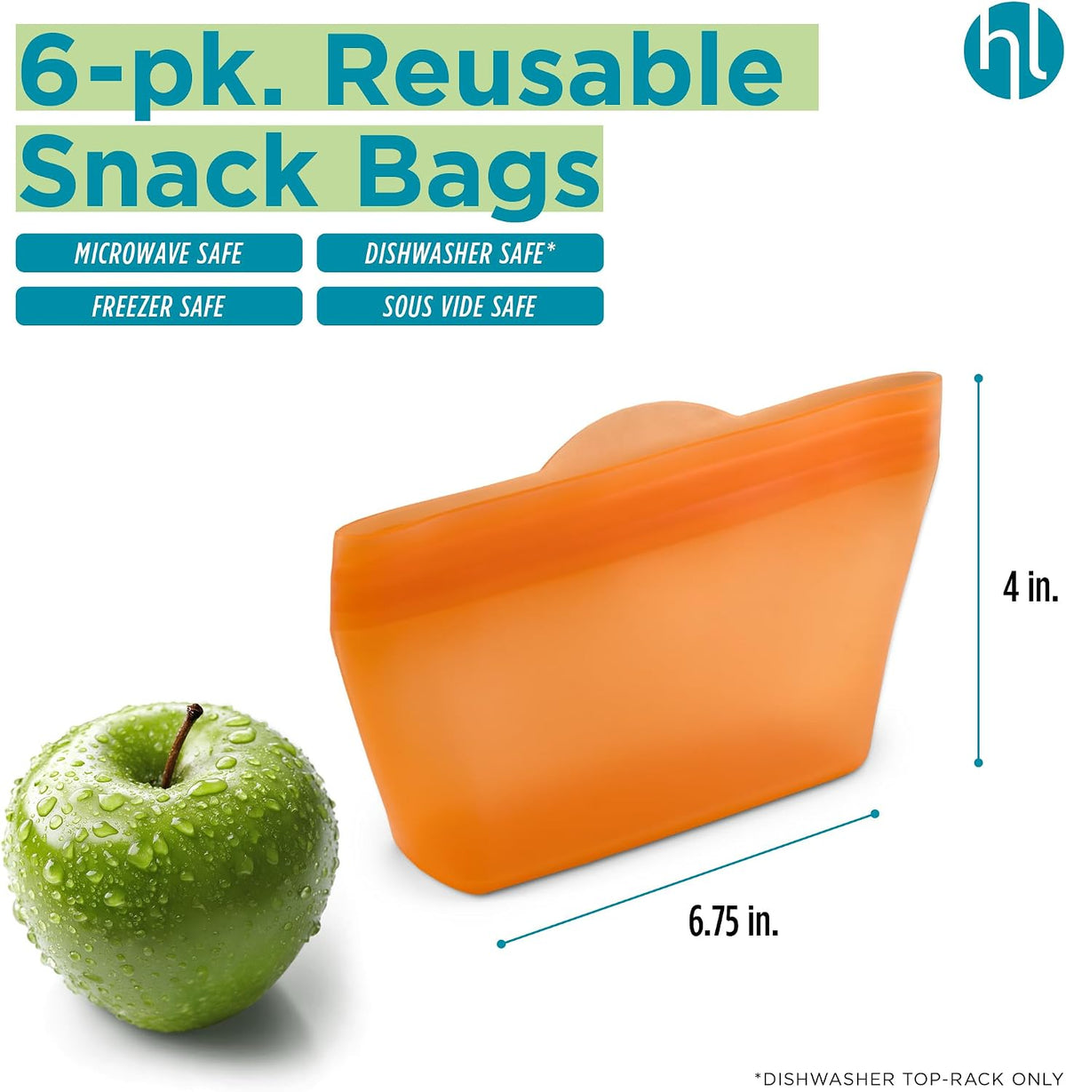 Reusable Sandwich Bags - Set of 6 Pool Blue Silicone Freezer Bags, Airtight Leak Resistant Reusable Zip Bags for Kitchen Home Food Prep, Microwave & Sous Vide Safe