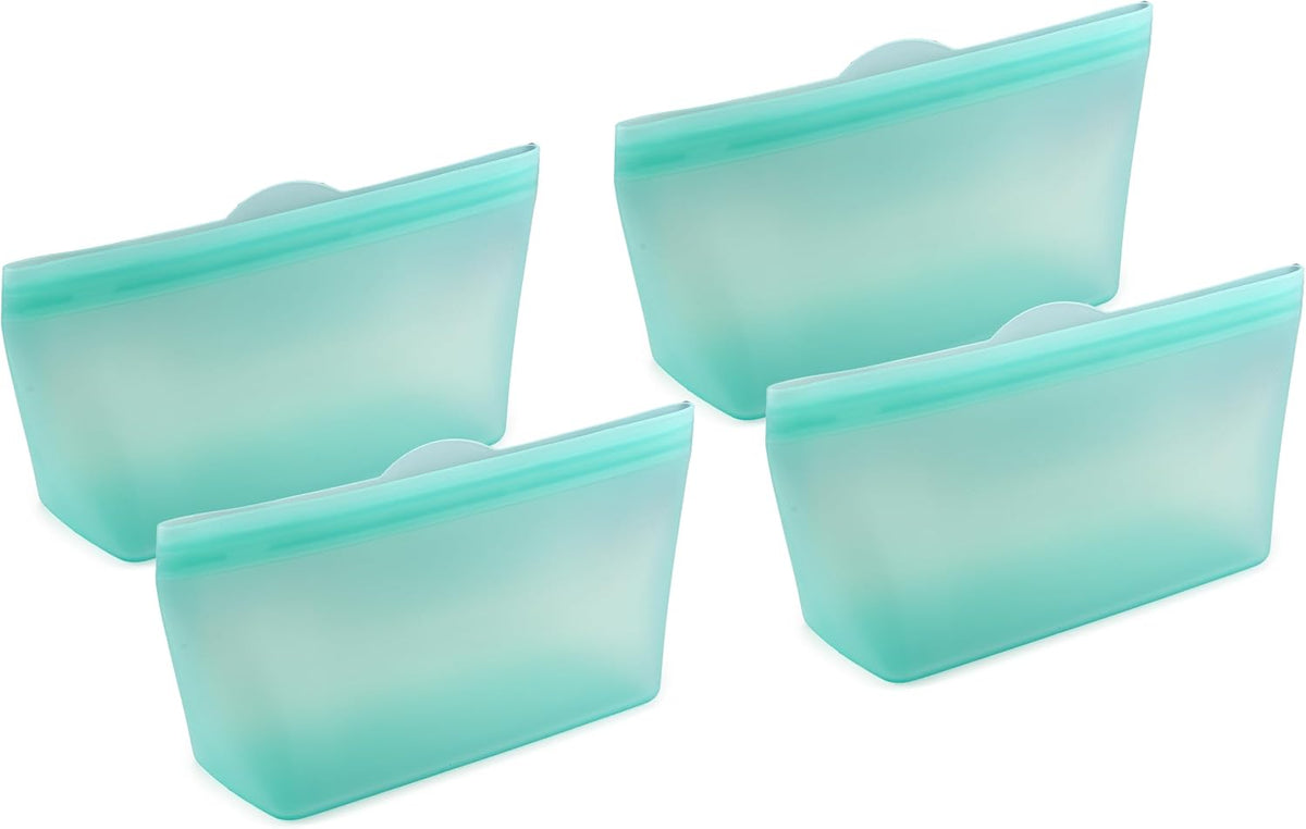 Reusable Sandwich Bags - Set of 6 Pool Blue Silicone Freezer Bags, Airtight Leak Resistant Reusable Zip Bags for Kitchen Home Food Prep, Microwave & Sous Vide Safe
